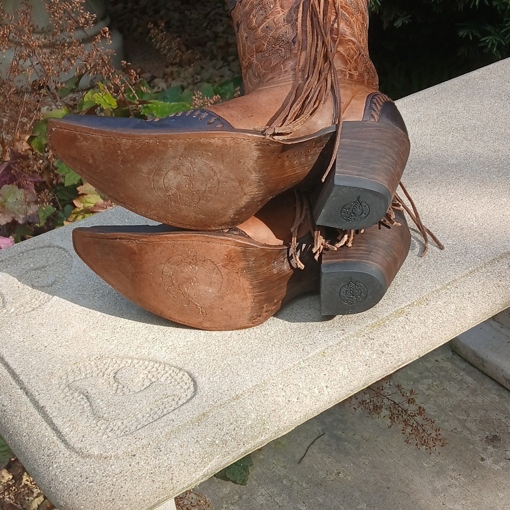 Lucchese Bootmaker Wingtip Natural Tucson Calf fringe cowgirl boots M5023 sz 9 - Picture 6 of 16